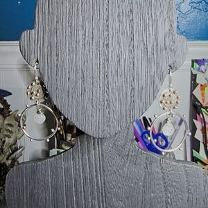 Silver and White Hoop Earrings